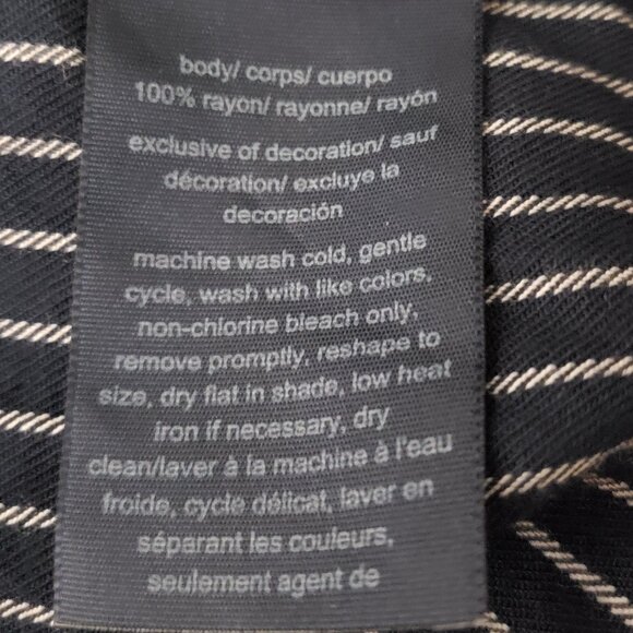 Tommy Hilfiger Large Top Blouse Navy Blue Striped Flowy Rayon Roll Tab Cuffs - Picture 8 of 9